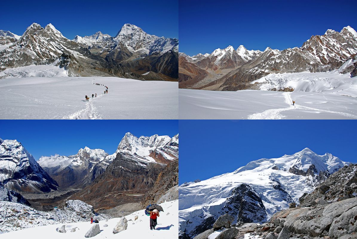 13 18 Descending From Mera Peak High Camp To Mera La With Makalu And Chamlang, Malanphulan And Peak 41, And Off The Glacier Towards Khare With Kusum Kanguru And Peak 43 Kyashar, Mera Peak